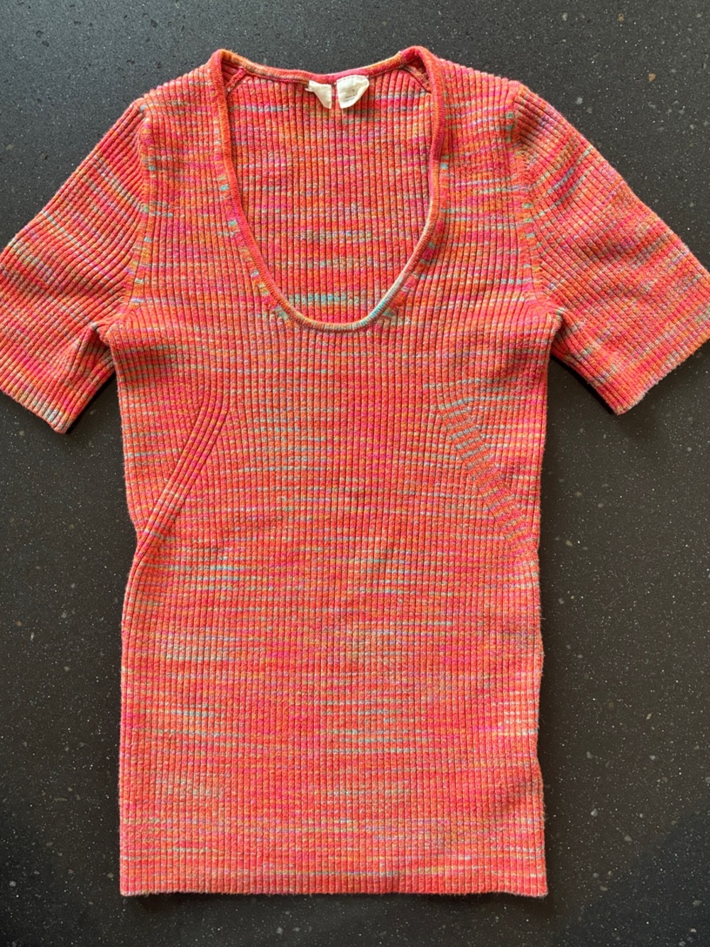 Anthropologie Moth Multicolored Ribbed Knit Scoop Neck Short Sleeve Top